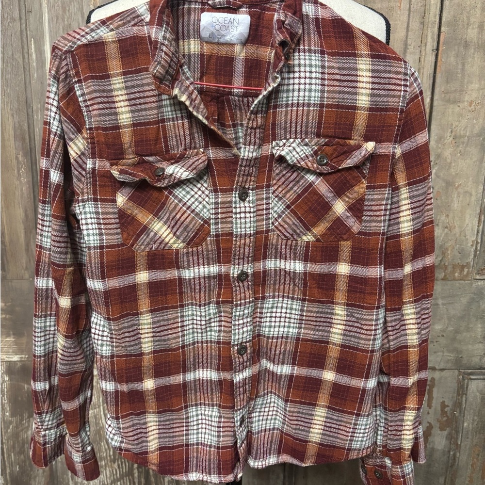 Ocean Coast Kids Plaid Button Down Shirt - Brown and White